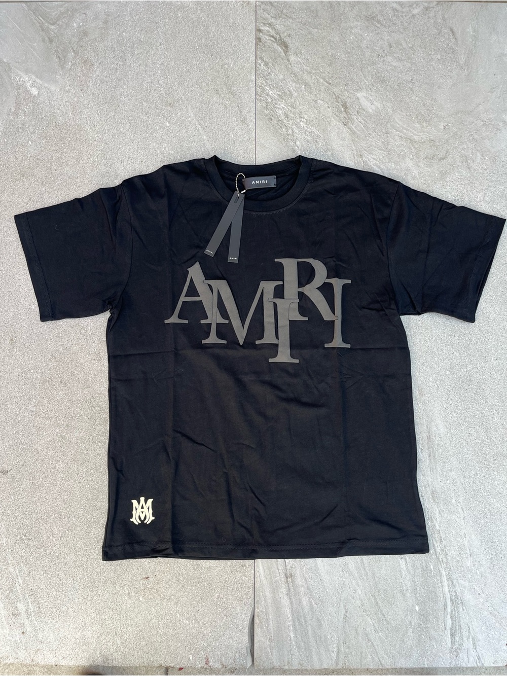 AMIRI Black Crewneck Short Sleeve T-Shirt with Gray Logo